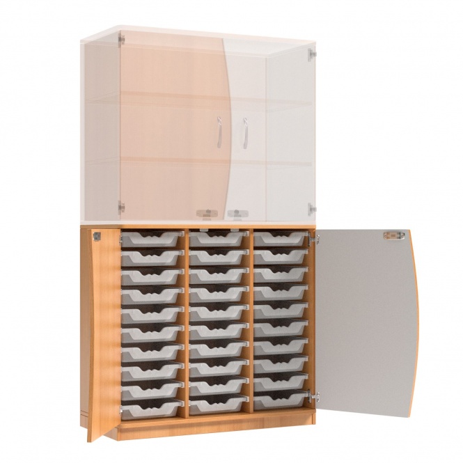 Wellentüren-Unterschrank, 99 cm hoch, 105x50 cm (B/T), Tür rechts grau,